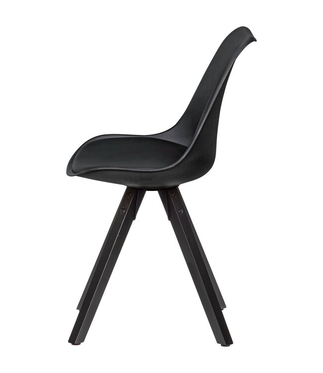 Wohnling Set van 2 retro eetkamerstoelen zwart met zwarte poten | Scandinavisch gestoffeerde stoel met rugleuning | Keukenstoel bekleed met kunstleer