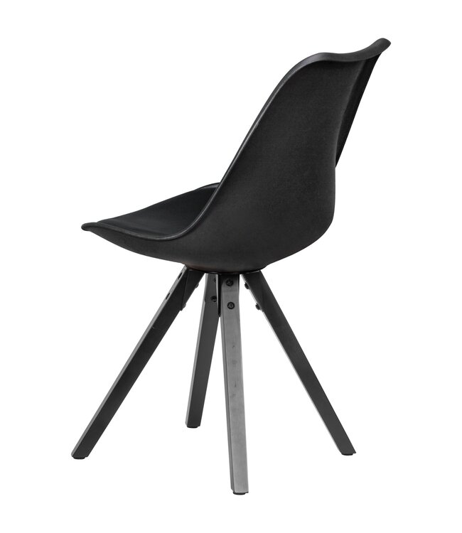Wohnling Set van 2 retro eetkamerstoelen zwart met zwarte poten | Scandinavisch gestoffeerde stoel met rugleuning | Keukenstoel bekleed met kunstleer
