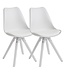 Wohnling Set van 2 Retro Eetkamerstoelen Wit Scandinavisch | Rugleuning gestoffeerde stoel | Keukenstoel met witte poten | Stoel bekleed met kunstleer