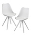 Wohnling Set van 2 Retro Eetkamerstoelen Wit Scandinavisch | Rugleuning gestoffeerde stoel | Keukenstoel met witte poten | Stoel bekleed met kunstleer