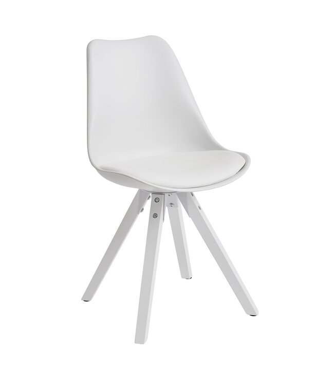 Wohnling Set van 2 Retro Eetkamerstoelen Wit Scandinavisch | Rugleuning gestoffeerde stoel | Keukenstoel met witte poten | Stoel bekleed met kunstleer