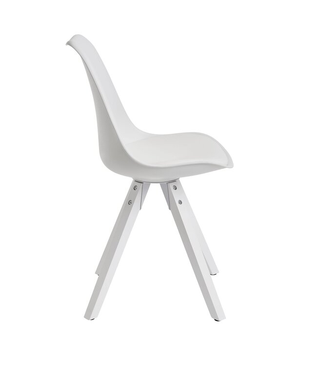 Wohnling Set van 2 Retro Eetkamerstoelen Wit Scandinavisch | Rugleuning gestoffeerde stoel | Keukenstoel met witte poten | Stoel bekleed met kunstleer