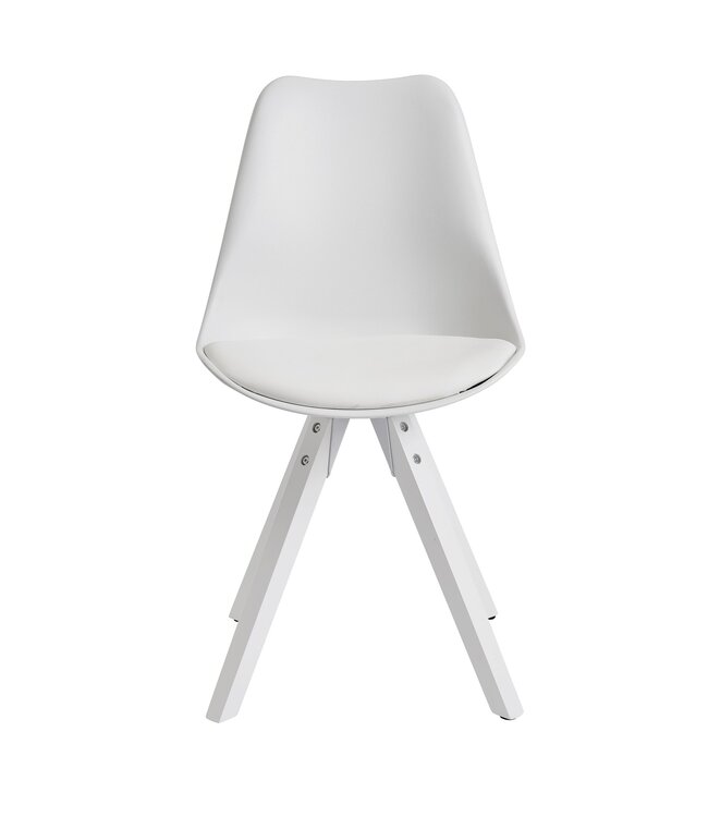 Wohnling Set van 2 Retro Eetkamerstoelen Wit Scandinavisch | Rugleuning gestoffeerde stoel | Keukenstoel met witte poten | Stoel bekleed met kunstleer