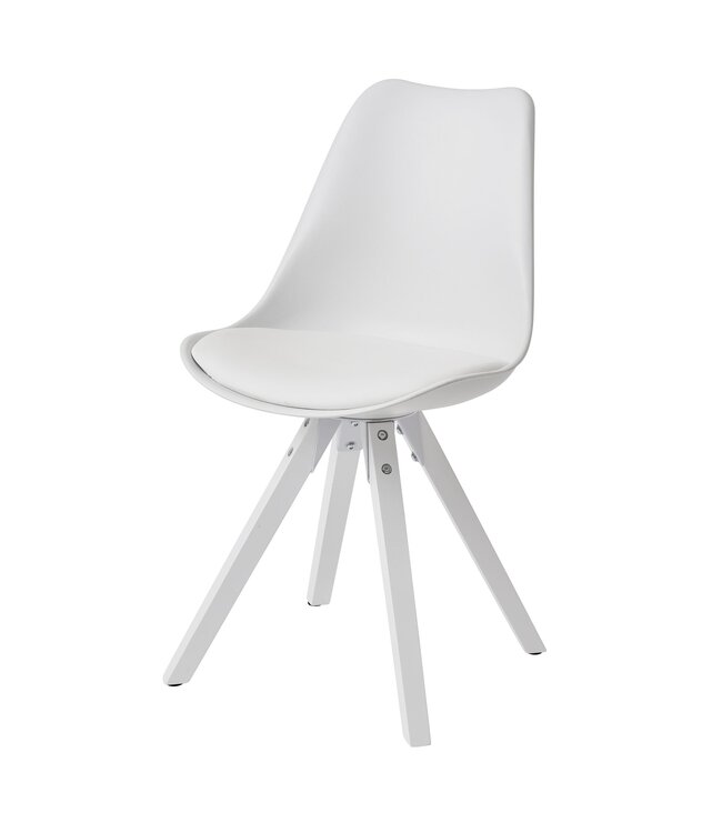 Wohnling Set van 2 Retro Eetkamerstoelen Wit Scandinavisch | Rugleuning gestoffeerde stoel | Keukenstoel met witte poten | Stoel bekleed met kunstleer