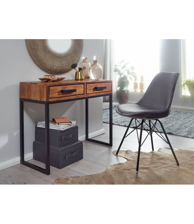 Wohnling console  Sheesham massief hout / metaal 90x76x36 cm hal tafel | Dressoir salontafel smal | Design bureau modern