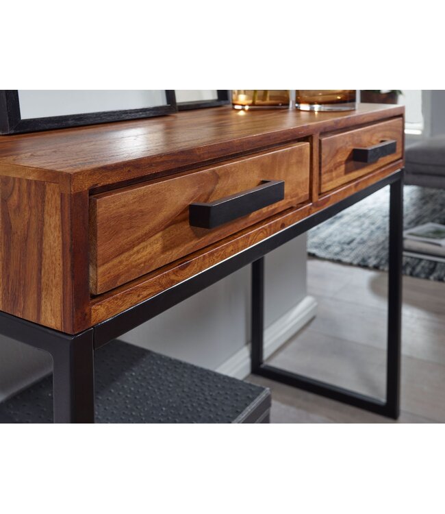 Wohnling console  Sheesham massief hout / metaal 90x76x36 cm hal tafel | Dressoir salontafel smal | Design bureau modern