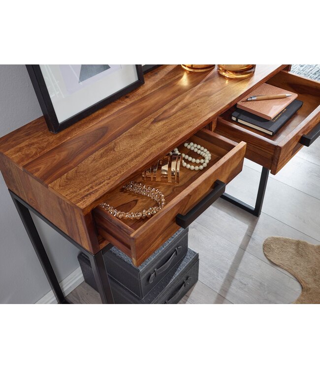 Wohnling console  Sheesham massief hout / metaal 90x76x36 cm hal tafel | Dressoir salontafel smal | Design bureau modern