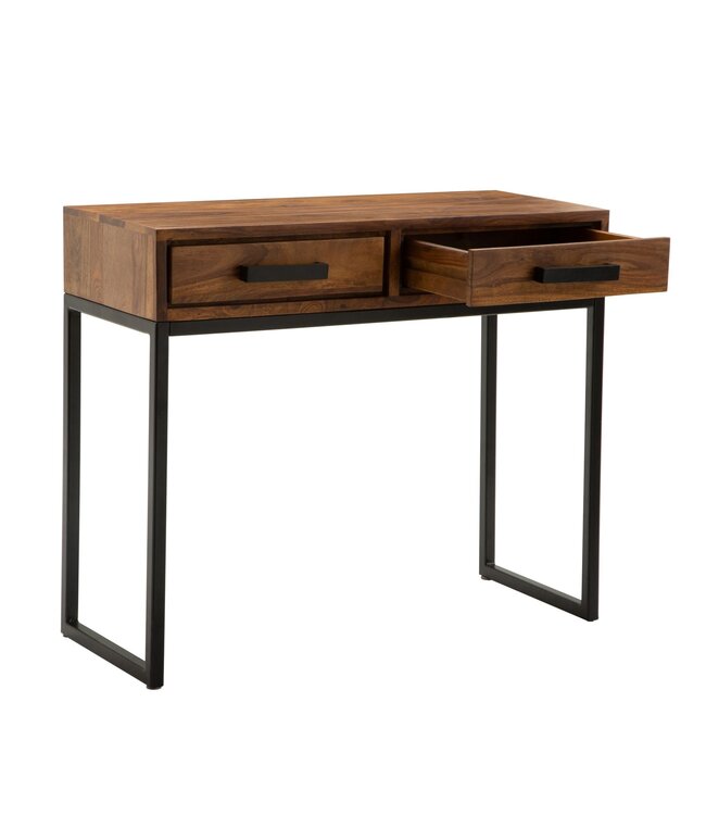 Wohnling console  Sheesham massief hout / metaal 90x76x36 cm hal tafel | Dressoir salontafel smal | Design bureau modern