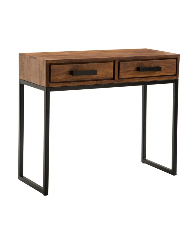 Wohnling console  Sheesham massief hout / metaal 90x76x36 cm hal tafel | Dressoir salontafel smal | Design bureau modern