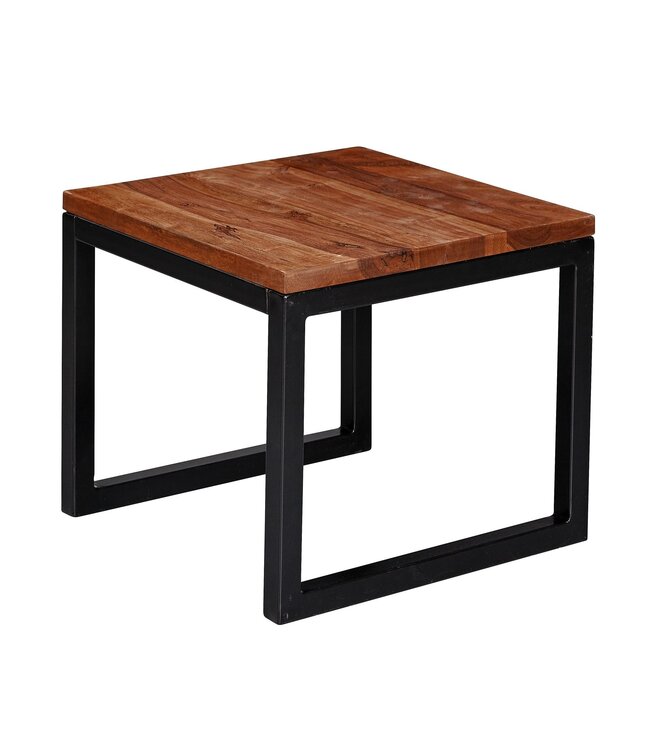 Wohnling bijzettafel 45x40x45 cm Sheesham massief houten / metalen salontafel | Houten designtafel in industriële stijl | Tafel woonkamer | Kleine stevige salontafel