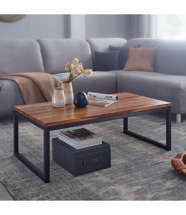 Wohnling salontafel 110x40x60 cm Sheesham massief houten / metalen salontafel | Design salontafel in industriële stijl | Tafel woonkamer | Solide loungetafel