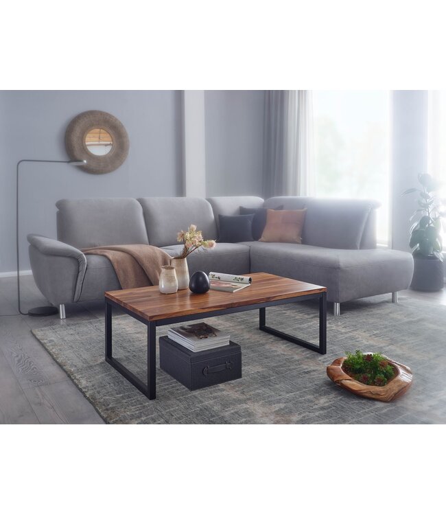 Wohnling salontafel 110x40x60 cm Sheesham massief houten / metalen salontafel | Design salontafel in industriële stijl | Tafel woonkamer | Solide loungetafel