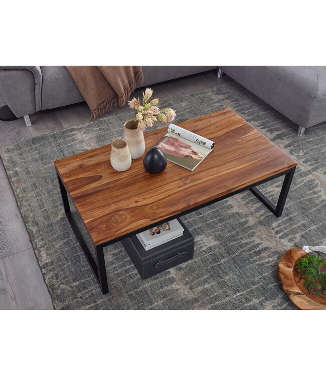 Wohnling salontafel 110x40x60 cm Sheesham massief houten / metalen salontafel | Design salontafel in industriële stijl | Tafel woonkamer | Solide loungetafel