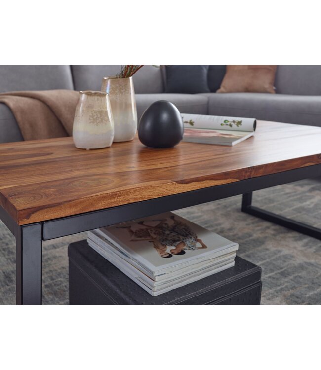Wohnling salontafel 110x40x60 cm Sheesham massief houten / metalen salontafel | Design salontafel in industriële stijl | Tafel woonkamer | Solide loungetafel