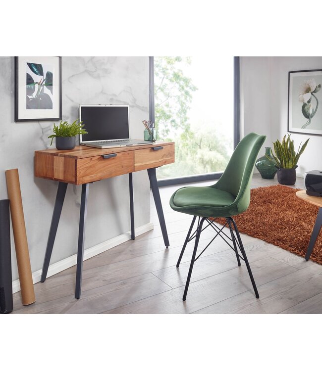 Wohnling Console tafel 90 x 78 x 36 cm Acacia Massief hout / Metaal Console met lades, Klein bureau met metalen poten, Kaptafel Dressoir Modern, Haltafel Massief