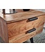 Wohnling Nachtkastje 47 x 65 x 35 cm Acacia Massief Hout Nachttafel Boxspringbed, Nachtkastje 2 Lades, Nachtkast Modern met Metalen Poten, Nachtkastje Massief