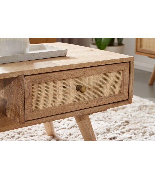Wohnling salontafel 90x40x45 cm Mango massief houten salontafel rechthoekig | Houten tafel met opbergruimte | Salontafel met lade | Tafel woonkamer solide