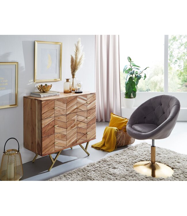 Wohnling dressoir 90x86,5x40 cm massief acaciahout / metalen dressoir | Ladekast met 3 lades | Hoge ladekast van massief hout | Staande kast woonkamer