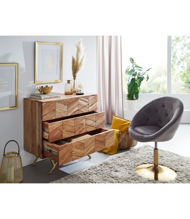 Wohnling dressoir 90x86,5x40 cm massief acaciahout / metalen dressoir | Ladekast met 3 lades | Hoge ladekast van massief hout | Staande kast woonkamer