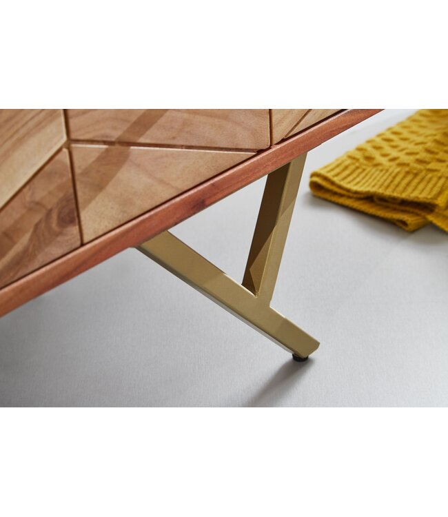 Wohnling dressoir 90x86,5x40 cm massief acaciahout / metalen dressoir | Ladekast met 3 lades | Hoge ladekast van massief hout | Staande kast woonkamer