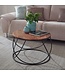 Wohnling Salontafel Sheesham Massief Hout / Metaal 60 x 40 x 60 cm, Ronde Massieve Bruine Woonkamertafel, Moderne Houten Sofatafel, Industriële Woonkamertafel