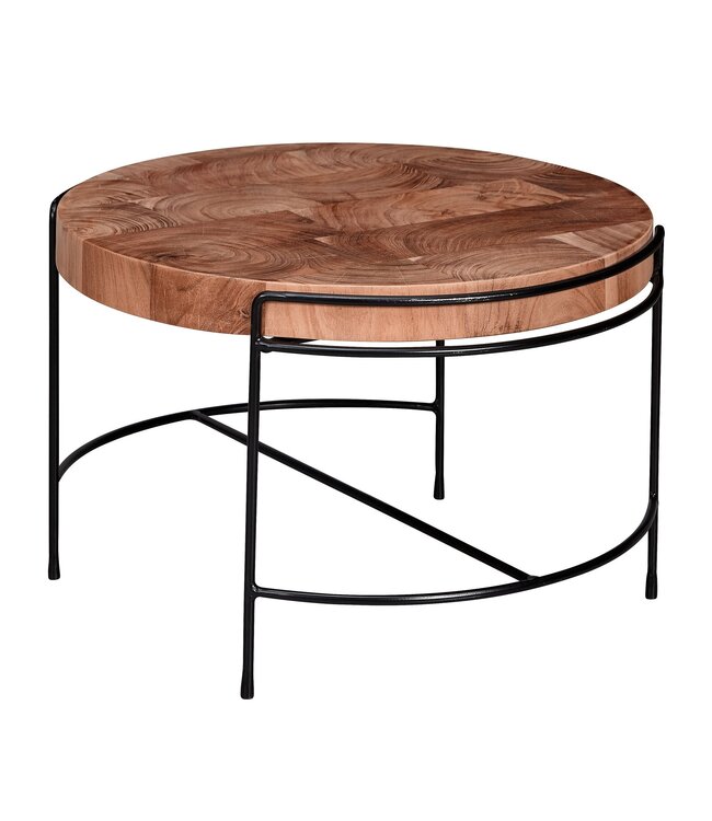 Wohnling salontafel 62x40x62 cm salontafel acacia massief hout / metaal | Ronde salontafel met metalen poten | Kleine design tafel massief | Houten tafel woonkamer industrieel