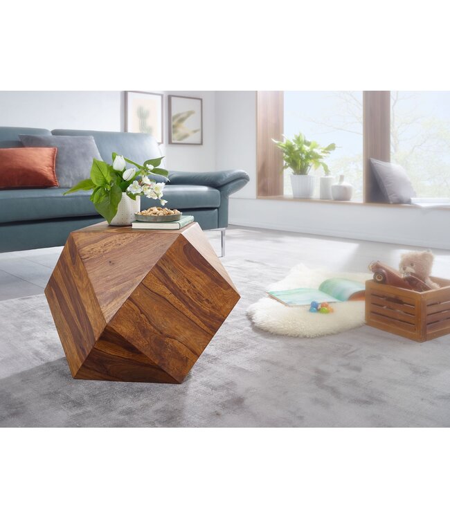 Wohnling Salontafel 57 x 42,5 x 57 cm Sheesham Massief Hout Banktafel Modern, Woonkamertafel in Diamantvorm, Houten Tafel Massief Woonkamer, Echt Houten Tafel