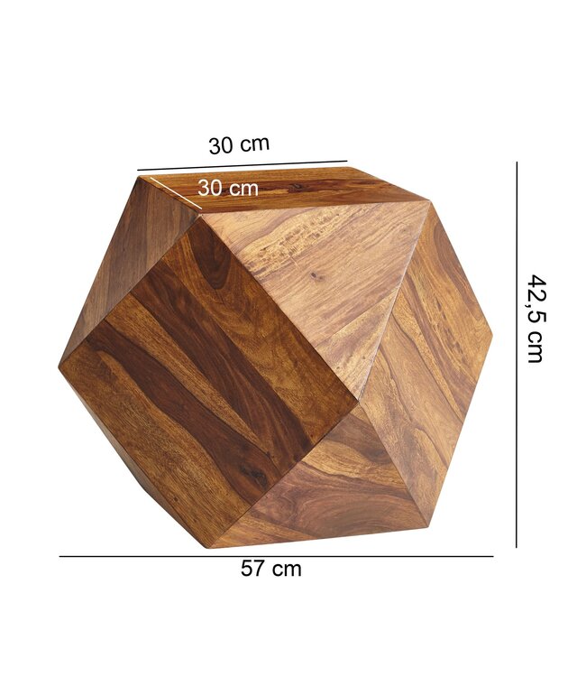 Wohnling Salontafel 57 x 42,5 x 57 cm Sheesham Massief Hout Banktafel Modern, Woonkamertafel in Diamantvorm, Houten Tafel Massief Woonkamer, Echt Houten Tafel