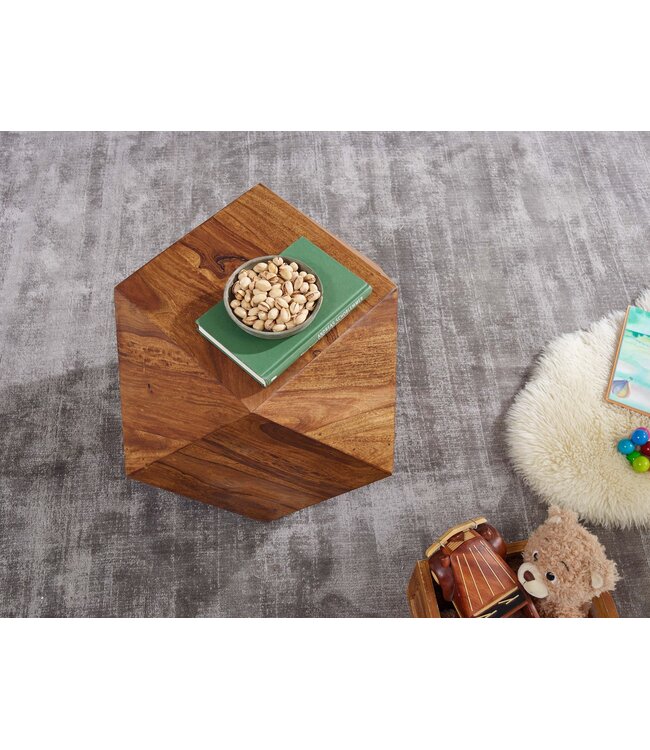 Wohnling Salontafel 57 x 42,5 x 57 cm Sheesham Massief Hout Banktafel Modern, Woonkamertafel in Diamantvorm, Houten Tafel Massief Woonkamer, Echt Houten Tafel