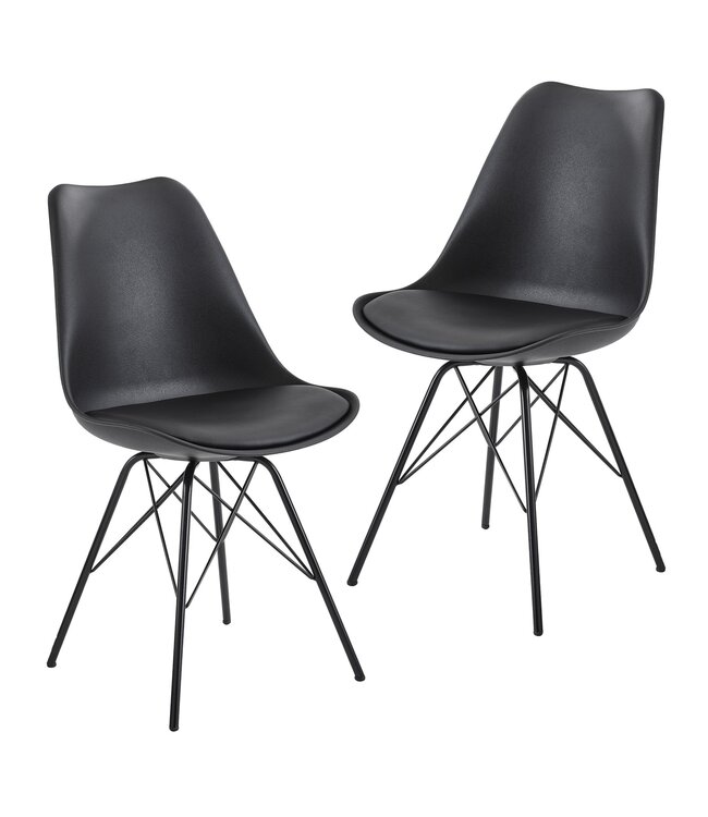 Wohnling eetkamer  set van 2 zwarte keukenstoelen Scandinavisch design | Schelpstoel met kunstlederen bekleding | Gestoffeerde stoel Gestoffeerde stoel