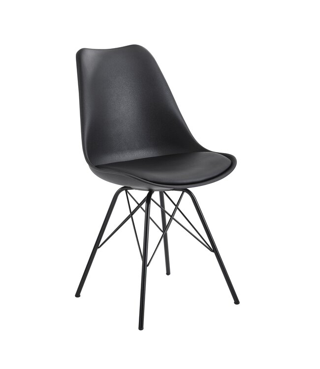 Wohnling eetkamer  set van 2 zwarte keukenstoelen Scandinavisch design | Schelpstoel met kunstlederen bekleding | Gestoffeerde stoel Gestoffeerde stoel