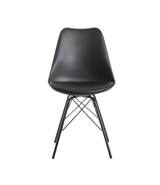 Wohnling eetkamer  set van 2 zwarte keukenstoelen Scandinavisch design | Schelpstoel met kunstlederen bekleding | Gestoffeerde stoel Gestoffeerde stoel