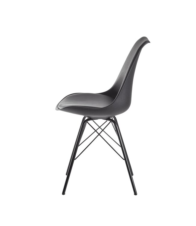 Wohnling eetkamer  set van 2 zwarte keukenstoelen Scandinavisch design | Schelpstoel met kunstlederen bekleding | Gestoffeerde stoel Gestoffeerde stoel