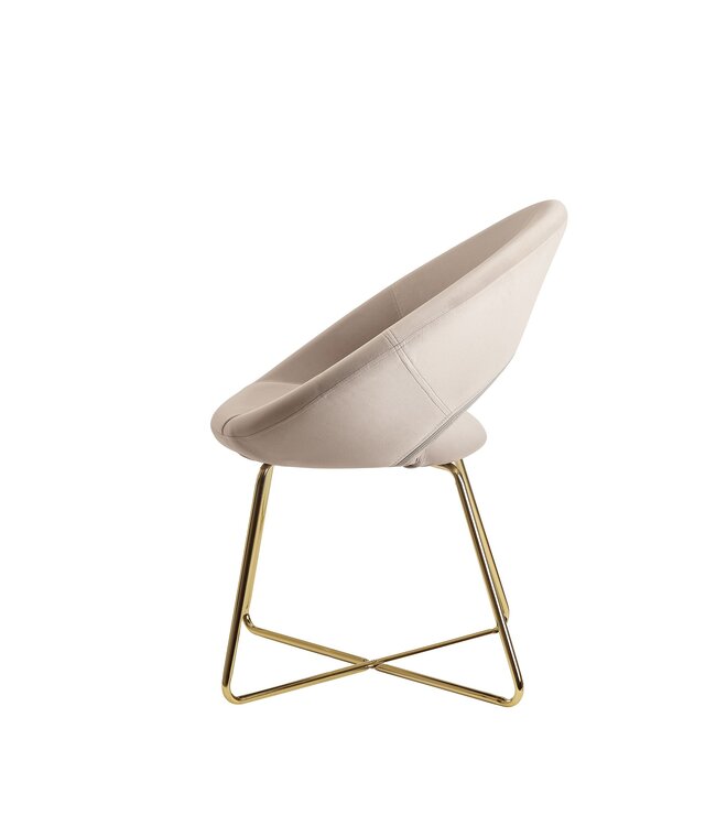 Wohnling eetkamer  fluwelen beige keukenstoel met gouden poten | Shell stoel stof / metaal | Design gestoffeerde stoel | Stoel eetkamer gestoffeerd