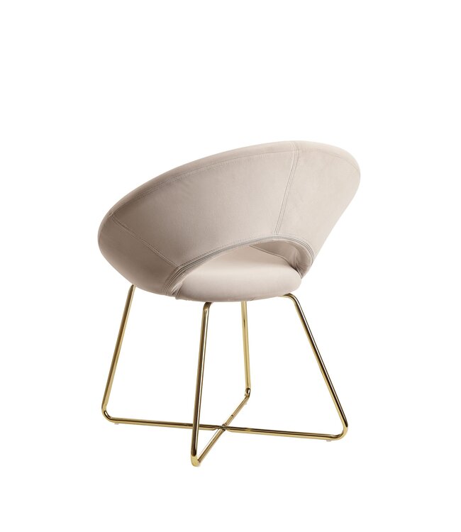Wohnling eetkamer  fluwelen beige keukenstoel met gouden poten | Shell stoel stof / metaal | Design gestoffeerde stoel | Stoel eetkamer gestoffeerd