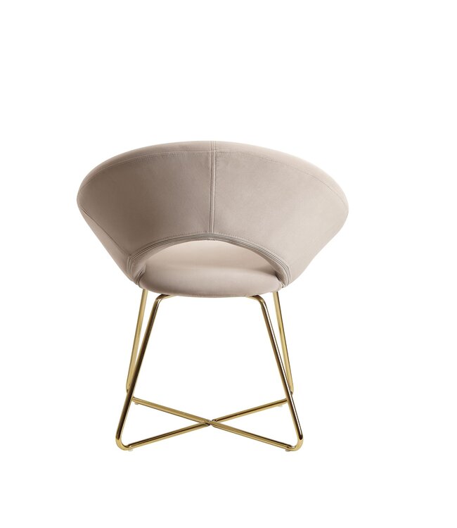 Wohnling eetkamer  fluwelen beige keukenstoel met gouden poten | Shell stoel stof / metaal | Design gestoffeerde stoel | Stoel eetkamer gestoffeerd