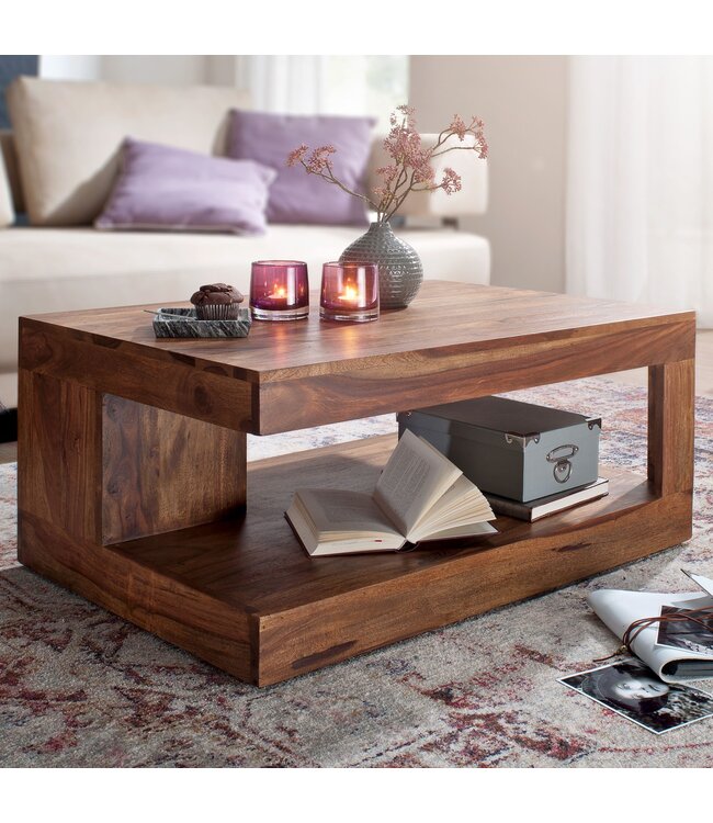 Wohnling salontafel MUMBAI Sheesham massief hout 90 x 60 x 40 cm | Salontafel design donkerbruin | Landhuisstijl bijzettafel natuurproduct | Woonkamermeubels uniek modern | Massief houten meubelen, echt hout, rechthoekig