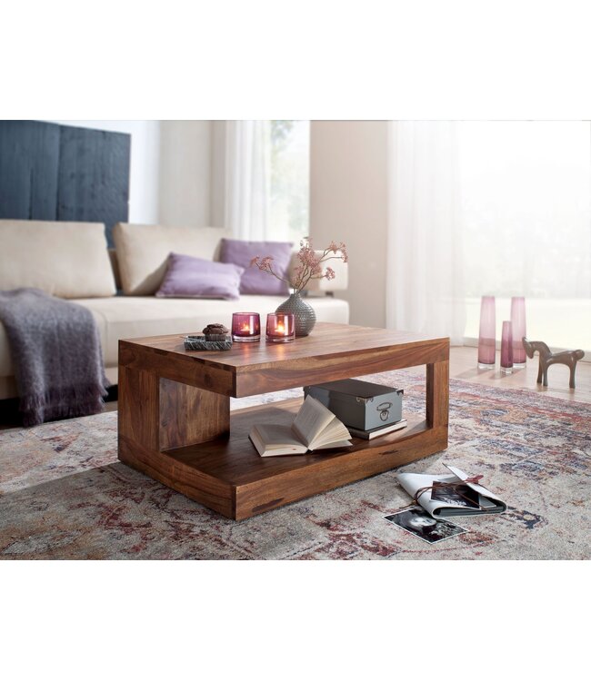 Wohnling salontafel MUMBAI Sheesham massief hout 90 x 60 x 40 cm | Salontafel design donkerbruin | Landhuisstijl bijzettafel natuurproduct | Woonkamermeubels uniek modern | Massief houten meubelen, echt hout, rechthoekig