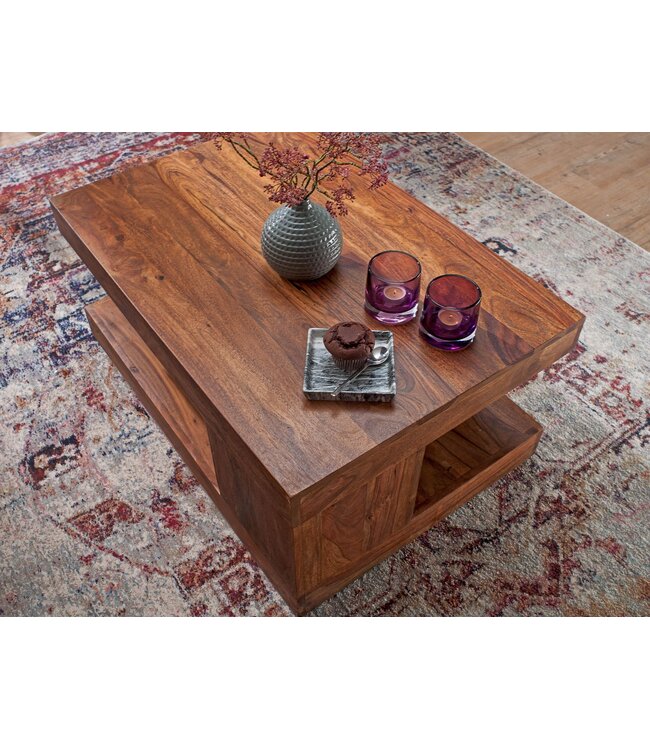 Wohnling salontafel MUMBAI Sheesham massief hout 90 x 60 x 40 cm | Salontafel design donkerbruin | Landhuisstijl bijzettafel natuurproduct | Woonkamermeubels uniek modern | Massief houten meubelen, echt hout, rechthoekig