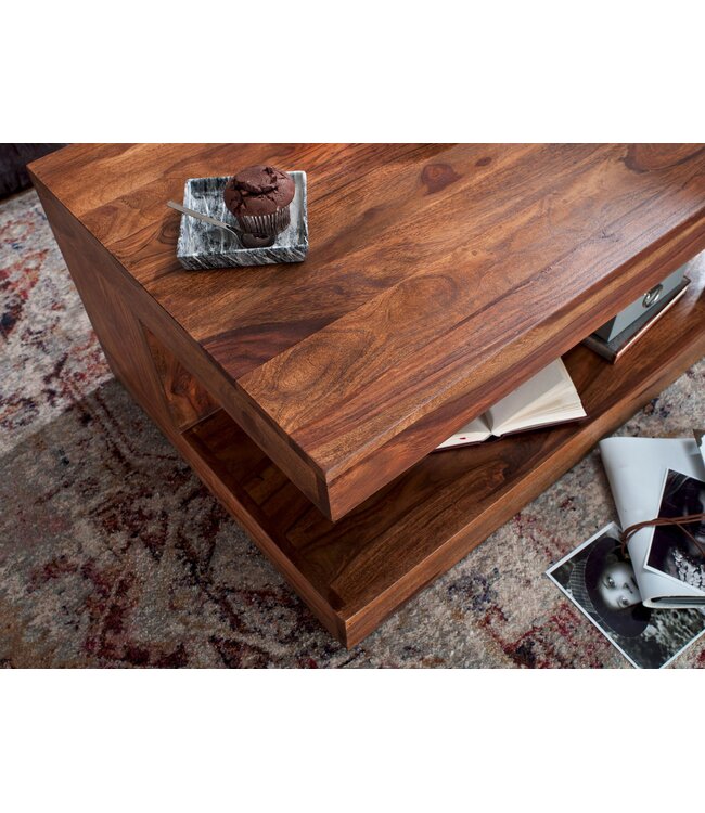 Wohnling salontafel MUMBAI Sheesham massief hout 90 x 60 x 40 cm | Salontafel design donkerbruin | Landhuisstijl bijzettafel natuurproduct | Woonkamermeubels uniek modern | Massief houten meubelen, echt hout, rechthoekig