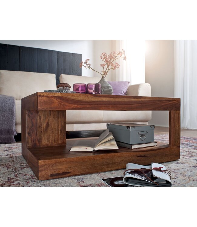 Wohnling salontafel MUMBAI Sheesham massief hout 90 x 60 x 40 cm | Salontafel design donkerbruin | Landhuisstijl bijzettafel natuurproduct | Woonkamermeubels uniek modern | Massief houten meubelen, echt hout, rechthoekig