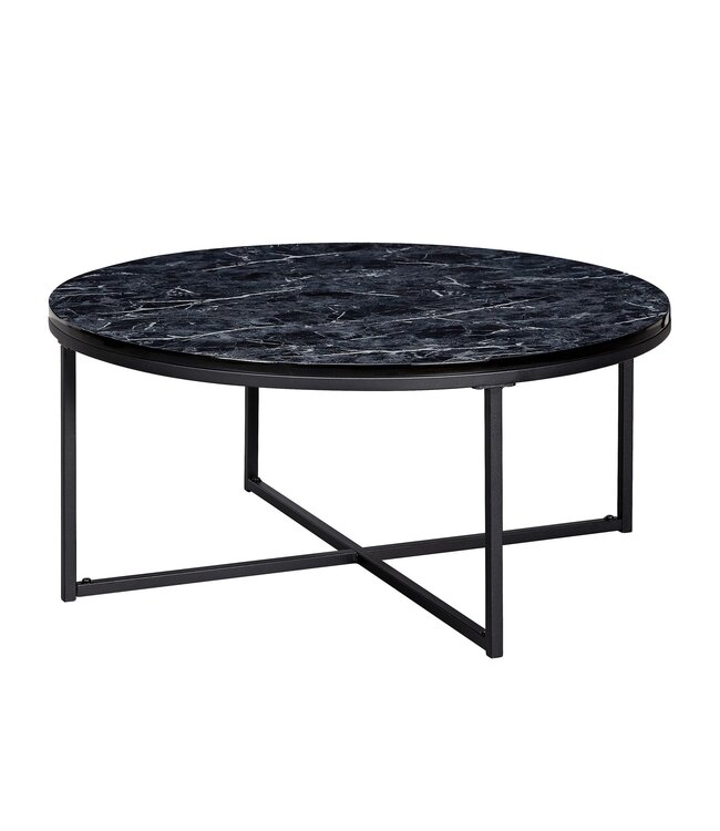 Wohnling salontafel 80x36x80 cm met zwart marmerlook | Salontafel met metalen frame | Salontafel ronde tafel woonkamer | Zijtafel