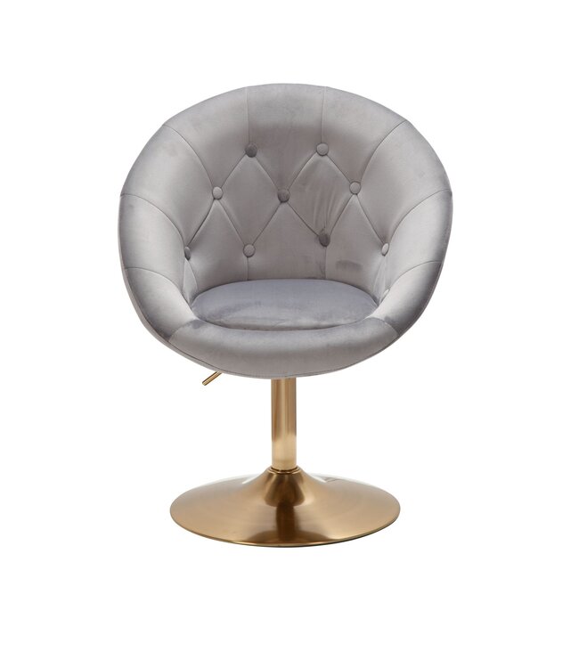 Wohnling stoel fluweel grijs / goud design draaistoel | Club fauteuil gestoffeerde stoel met rugleuning | Draaifauteuil Cocktail fauteuil Lounge | Fauteuil met stoffen bekleding