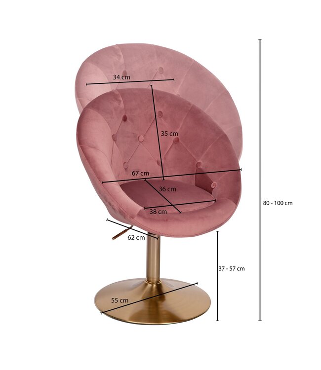 Wohnling Loungestoel Fluweel Roze / Goud Design Draaistoel, Clubfauteuil Gestoffeerde Stoel met Rugleuning, Draaifauteuil Cocktailstoel Lounge, Fauteuil met Stoffen Bekleding