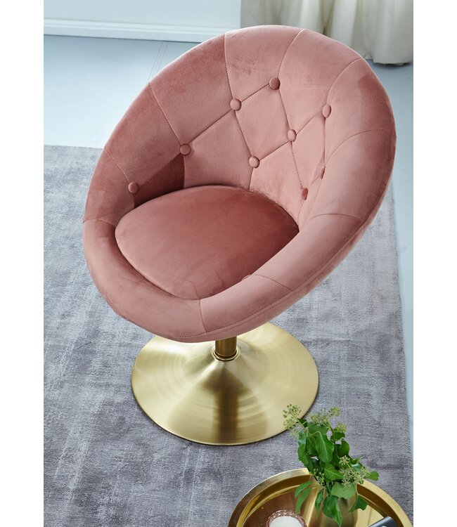 Wohnling Loungestoel Fluweel Roze / Goud Design Draaistoel, Clubfauteuil Gestoffeerde Stoel met Rugleuning, Draaifauteuil Cocktailstoel Lounge, Fauteuil met Stoffen Bekleding