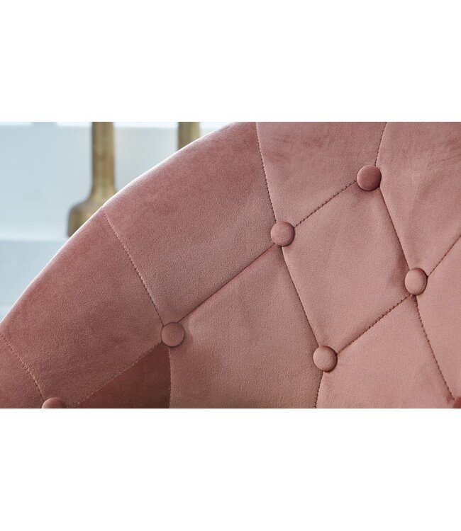 Wohnling Loungestoel Fluweel Roze / Goud Design Draaistoel, Clubfauteuil Gestoffeerde Stoel met Rugleuning, Draaifauteuil Cocktailstoel Lounge, Fauteuil met Stoffen Bekleding