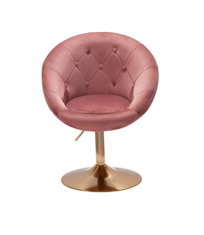 Wohnling Loungestoel Fluweel Roze / Goud Design Draaistoel, Clubfauteuil Gestoffeerde Stoel met Rugleuning, Draaifauteuil Cocktailstoel Lounge, Fauteuil met Stoffen Bekleding