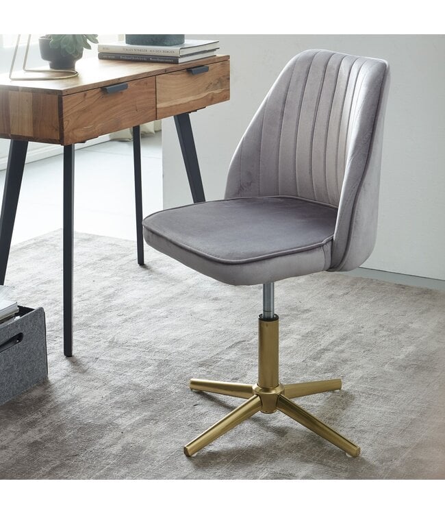 Wohnling bureaustoel grijs velvet design draaifauteuil met rugleuning | kuipstoel 120 kg in hoogte verstelbaar | Werkstoel zonder wielen | Stoel bureau thuiskantoor Draaibaar