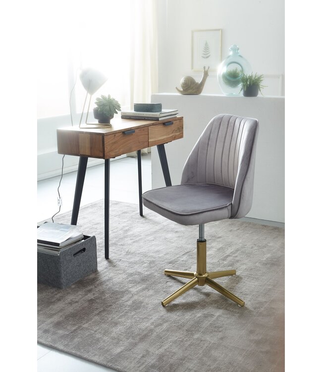 Wohnling bureaustoel grijs velvet design draaifauteuil met rugleuning | kuipstoel 120 kg in hoogte verstelbaar | Werkstoel zonder wielen | Stoel bureau thuiskantoor Draaibaar