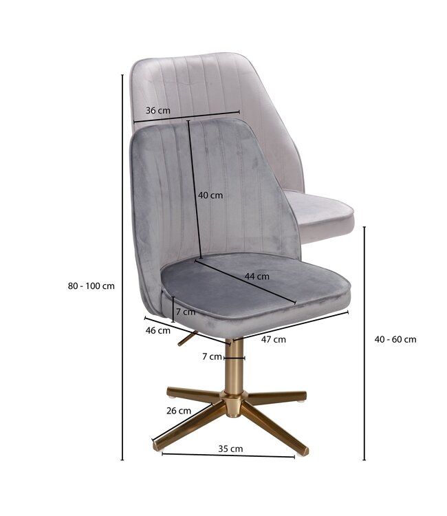Wohnling bureaustoel grijs velvet design draaifauteuil met rugleuning | kuipstoel 120 kg in hoogte verstelbaar | Werkstoel zonder wielen | Stoel bureau thuiskantoor Draaibaar
